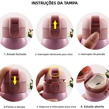 Imagem de Copo Térmico Infantil De 200ML Em Aço Inoxidável Com Tampa Flip Top E Botão