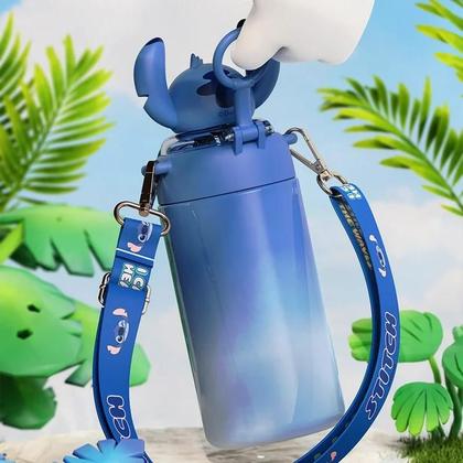Imagem de Copo Térmico Infantil De Grande Capacidade 600mL Da Série Disney Stitch Com Canudo Presente Portátil