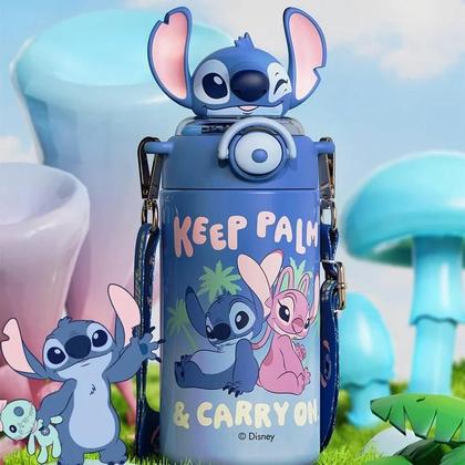 Imagem de Copo Térmico Infantil De Grande Capacidade 600mL Da Série Disney Stitch Com Canudo Presente Portátil