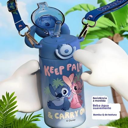 Imagem de Copo Térmico Infantil De Grande Capacidade 600mL Da Série Disney Stitch Com Canudo Presente Portátil