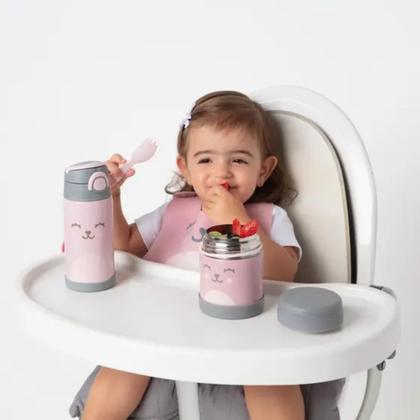 Imagem de Copo Térmico Infantil Garrafa Térmica Inox Parede Dupla Com Canudo Gumy Buba 12110 Rosa