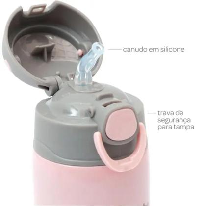 Imagem de Copo Térmico Infantil Garrafa Térmica Inox Parede Dupla Com Canudo Gumy Buba 12110 Rosa