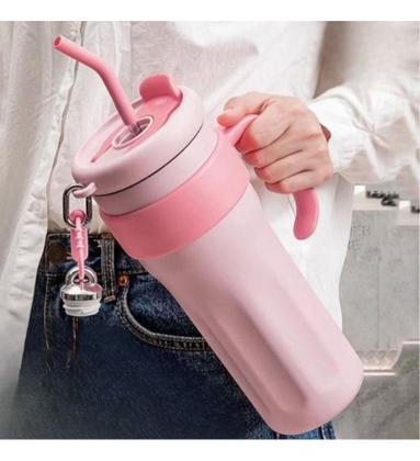 Imagem de Copo Térmico Inox 1100ml Com Canudo Ideal P/ Academia Viagem