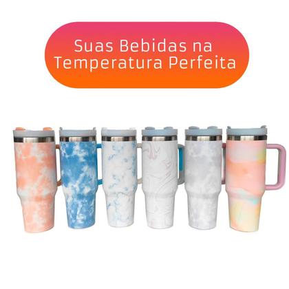 Imagem de Copo Térmico Inox 1200Ml Com Tampa Canudo Quente Frio -Cinza