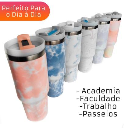 Imagem de Copo Térmico Inox 1200Ml Com Tampa Canudo Quente Frio -Lilás