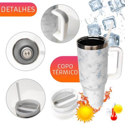 Imagem de Copo Térmico Inox 1200Ml Com Tampa Canudo Quente Frio -Lilás