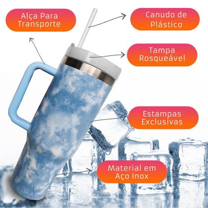Imagem de Copo Térmico Inox 1200Ml Com Tampa Canudo Quente Frio -Lilás