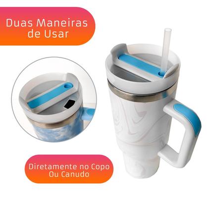 Imagem de Copo Térmico Inox 1200Ml Tampa Canudo Quente Frio - Colorido