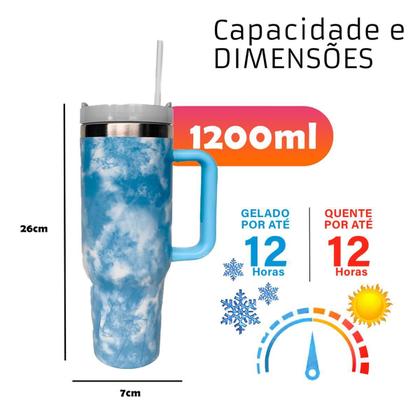 Imagem de Copo Térmico Inox 1200Ml Tampa Canudo Quente Frio - Colorido