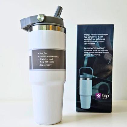 Imagem de Copo Térmico Inox 800ml Alça Canudo com Tampa Antivazamento