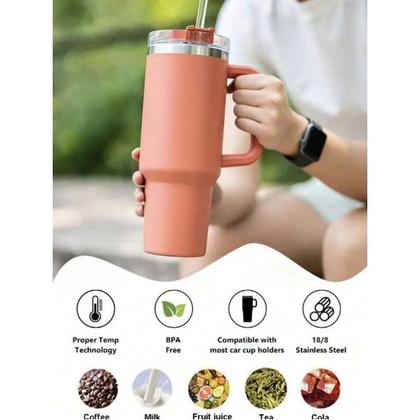 Imagem de Copo Térmico Inox Alça Flip Straw com canudo de metal 1200ml