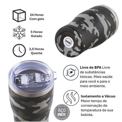 Imagem de Copo Térmico Inox com Tampa Camuflado Shapy Militar 600ml Vácuo - MG-013-M Mokha