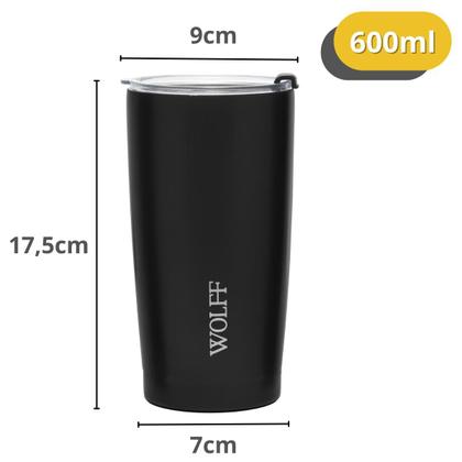 Imagem de Copo Térmico Inox Preto Com Tampa 600ml Liso Gelado Quente