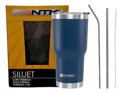 Imagem de Copo Térmico Inox Siluet 850ml 2 Canudo e Escova NTK Azul