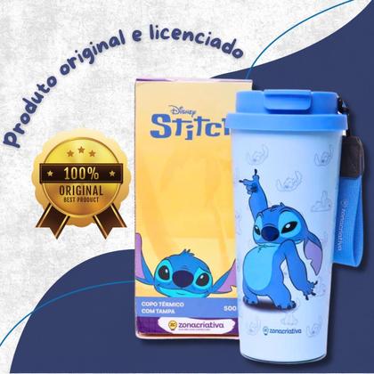 Imagem de Copo Térmico Inox Stitch Bebida Quente Gelada Fria Água Suco Cerveja Alça Original Licenciado 500ml