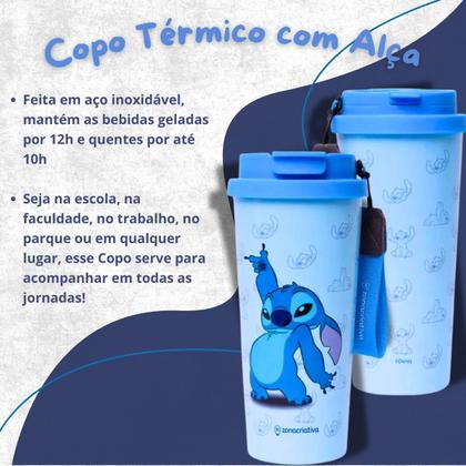 Imagem de Copo Térmico Inox Stitch Bebida Quente Gelada Fria Água Suco Cerveja Alça Original Licenciado 500ml
