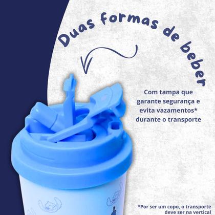 Imagem de Copo Térmico Inox Stitch Bebida Quente Gelada Fria Água Suco Cerveja Alça Original Licenciado 500ml