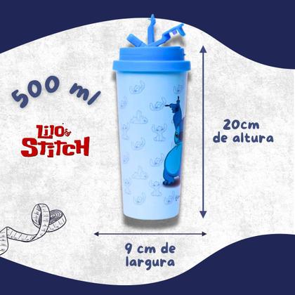 Imagem de Copo Térmico Inox Stitch Bebida Quente Gelada Fria Água Suco Cerveja Alça Original Licenciado 500ml