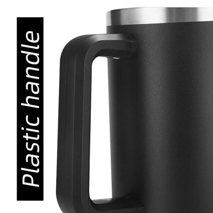 Imagem de Copo Térmico Inoxidável 900ml 1200ml Canudo Tampa Alça Bebidas Café Água