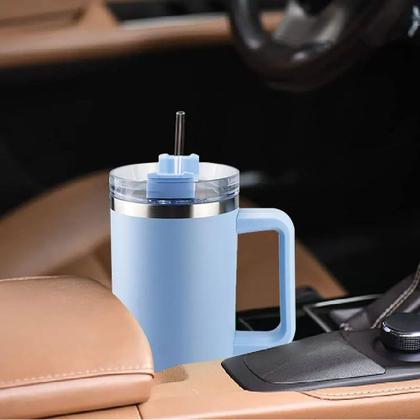 Imagem de Copo Térmico Inoxidável 900ml 1200ml Canudo Tampa Alça Bebidas Café Água