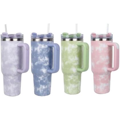 Imagem de Copo Térmico Marmorizado com Alça e Canudo Retrátil 1,2L Aço Inoxidável Isolamento Térmico