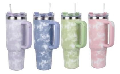 Imagem de Copo Térmico Marmorizado Inox Garrafa Com Alça Canudo 1200ml