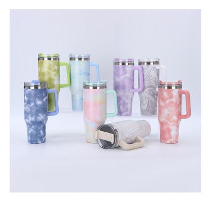 Imagem de Copo Térmico Marmorizado Inox Garrafa Com Alça Canudo 1200ml