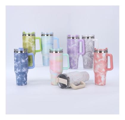 Imagem de Copo Térmico Marmorizado Inox Garrafa Com Alça Canudo 1200ml