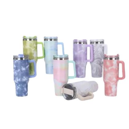 Imagem de Copo Térmico Marmorizado Inox Garrafa Com Alça Canudo CORES SORTIDAS
