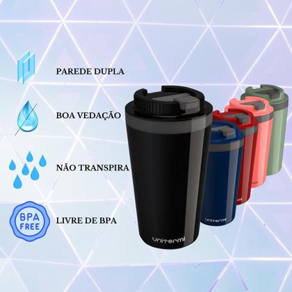 Imagem de Copo Térmico Minas 400 ML com Tampa Parede Dupla Multiuso Squeese Unitermi Café Chá Suco Leite Água
