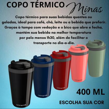 Imagem de Copo Térmico Minas 400 ML com Tampa Parede Dupla Multiuso Squeese Unitermi Café Chá Suco Leite Água