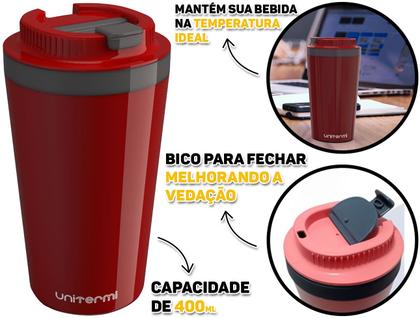 Imagem de Copo Térmico Minas Parede Dupla Com Tampa Para Café Água Chá Quente E Frio 400ml Unitermi 
