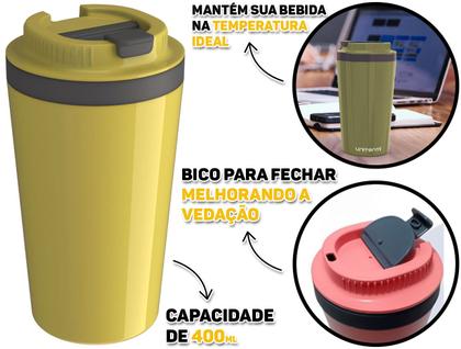 Imagem de Copo Térmico Minas Parede Dupla Com Tampa Para Café Água Chá Quente E Frio 400ml Unitermi 