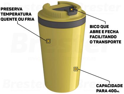 Imagem de Copo Térmico Minas Parede Dupla Com Tampa Para Café Água Chá Quente E Frio 400ml Unitermi 