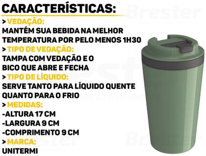 Imagem de Copo Térmico Minas Parede Dupla Com Tampa Para Café Água Chá Quente E Frio 400ml Unitermi 