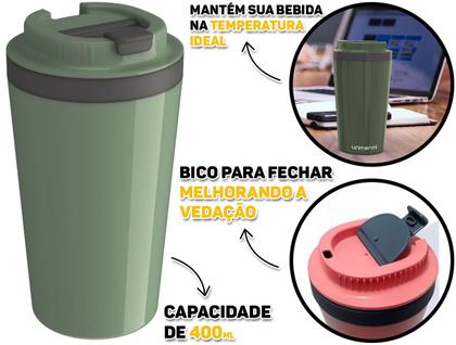 Imagem de Copo Térmico Minas Parede Dupla Com Tampa Para Café Água Chá Quente E Frio 400ml Unitermi 