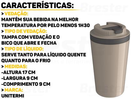 Imagem de Copo Térmico Minas Parede Dupla Com Tampa Para Café Água Chá Quente E Frio 400ml Unitermi 