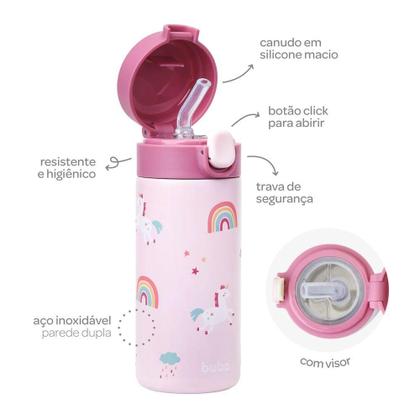 Imagem de Copo Térmico Parede Dupla Buba Magic Dino Rosa