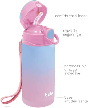Imagem de Copo Térmico Parede Dupla c/ Canudo 400ml Degradê Rosa -Buba
