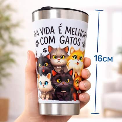 Copo Térmico Personalizado 360 Gatos 500 ml Qualidade Premium Gravado UV Presente Amantes de Gatos - Copo...
