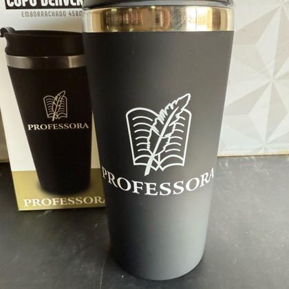 Imagem de Copo térmico personalizado professora preto 450ml com tampa presente dia dos professores