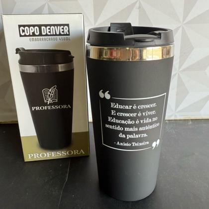 Imagem de Copo térmico personalizado professora preto 450ml com tampa presente dia dos professores