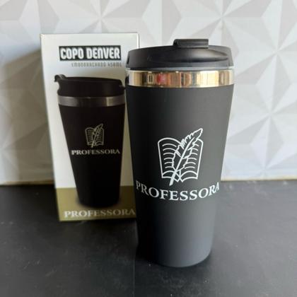 Imagem de Copo térmico personalizado professora preto 450ml com tampa presente dia dos professores
