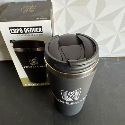 Imagem de Copo térmico personalizado professora preto 450ml com tampa presente dia dos professores
