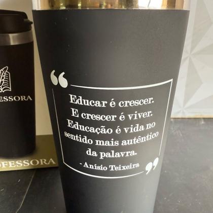 Imagem de Copo térmico personalizado professora preto 450ml com tampa presente dia dos professores