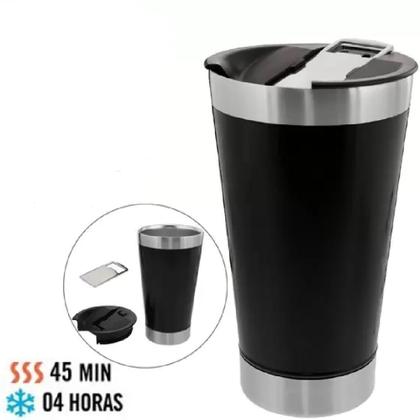 Imagem de Copo Térmico Preto P/ Bebidas Quente e Gelada