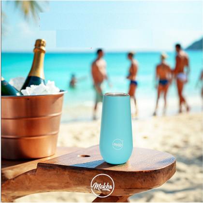 Imagem de Copo Térmico Taça Espumante Champagne Aço Inox a Vácuo 150ml Azul - Mokha
