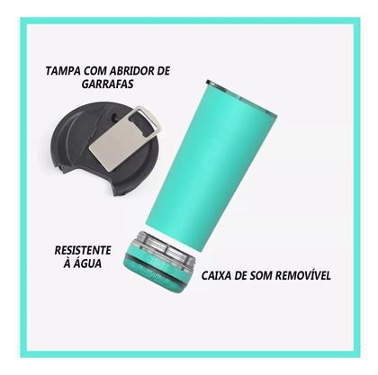 Imagem de Copo Térmico Tampa Abridor Caixa Som Bluetooth 420ml Led