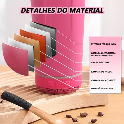 Imagem de Copo Térmico Tampa Abridor Caixa Som Bluetooth 420ml Led