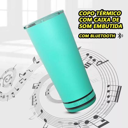 Imagem de Copo Térmico Tampa Abridor Caixa Som Bluetooth 420ml Led